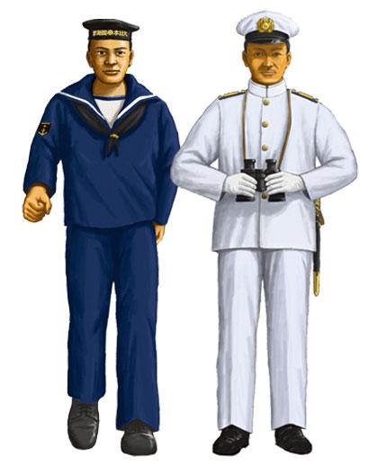日本海軍乘組員模型,包含穿著海軍制服及白色軍官服的兩款造型。