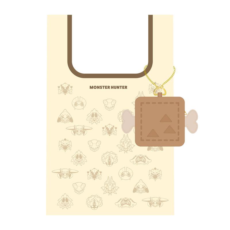 魔物獵人 MonDefo 環保袋,米色袋身印有魔物頭像圖案,附帶肉型收納袋。