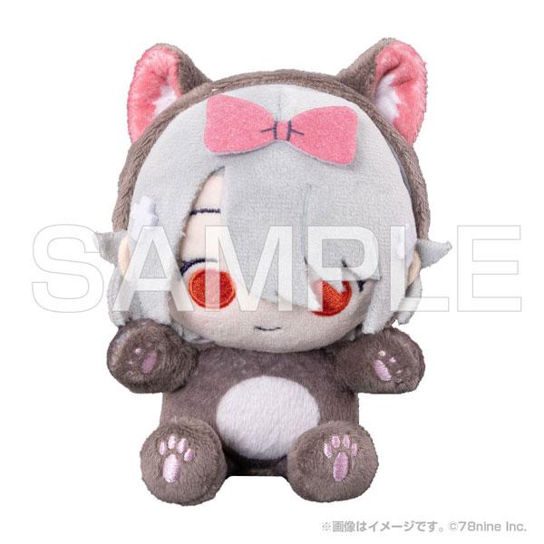 OREKURO 動物玩偶裝坐姿毛絨公仔,灰色頭髮,粉色蝴蝶結,棕色動物裝。