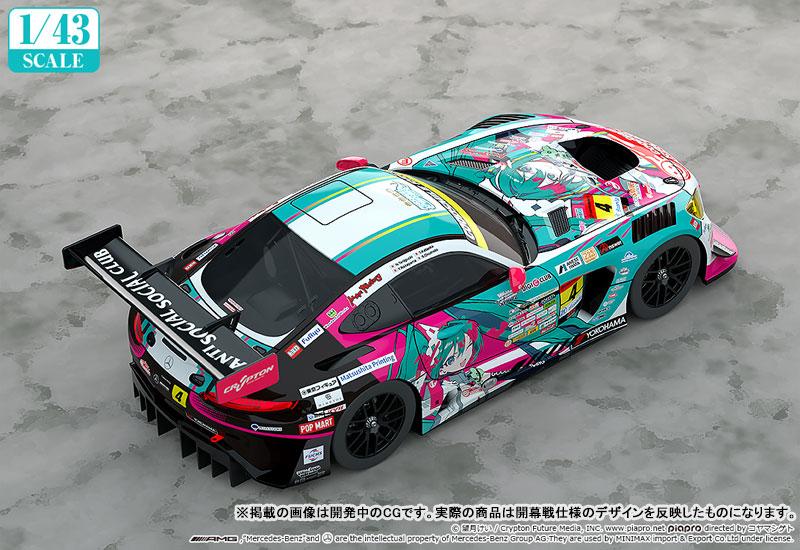 1/43比例,初音未來GT Project Good Smile 初音未來AMG 2025開幕戰Ver.彩繪賽車模型。