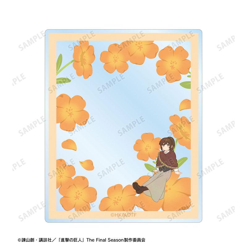 莎夏 Botania 壓克力卡片,橘色花朵背景,莎夏角色圖案。