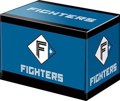 高級牌組收納盒,藍色設計,帶有北海道日本火腿鬥士隊徽標和“FIGHTERS”字樣。