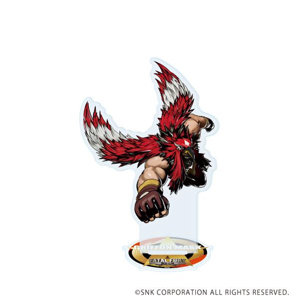 立牌「餓狼傳說 City of the Wolves」獅鷲假面(官方插圖),紅色羽毛裝飾角色擺出攻擊姿勢。