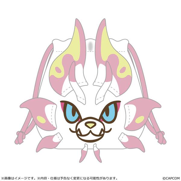 魔物獵人 MonDefo 抽繩袋,泡狐龍設計,粉色與黃色細節。