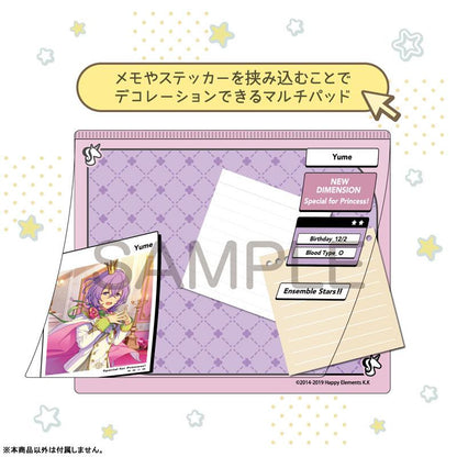 [預訂] 偶像夢幻祭 DECOPAD 夢，包含紫色裝飾墊及帶人物「Yume」的卡片設計。