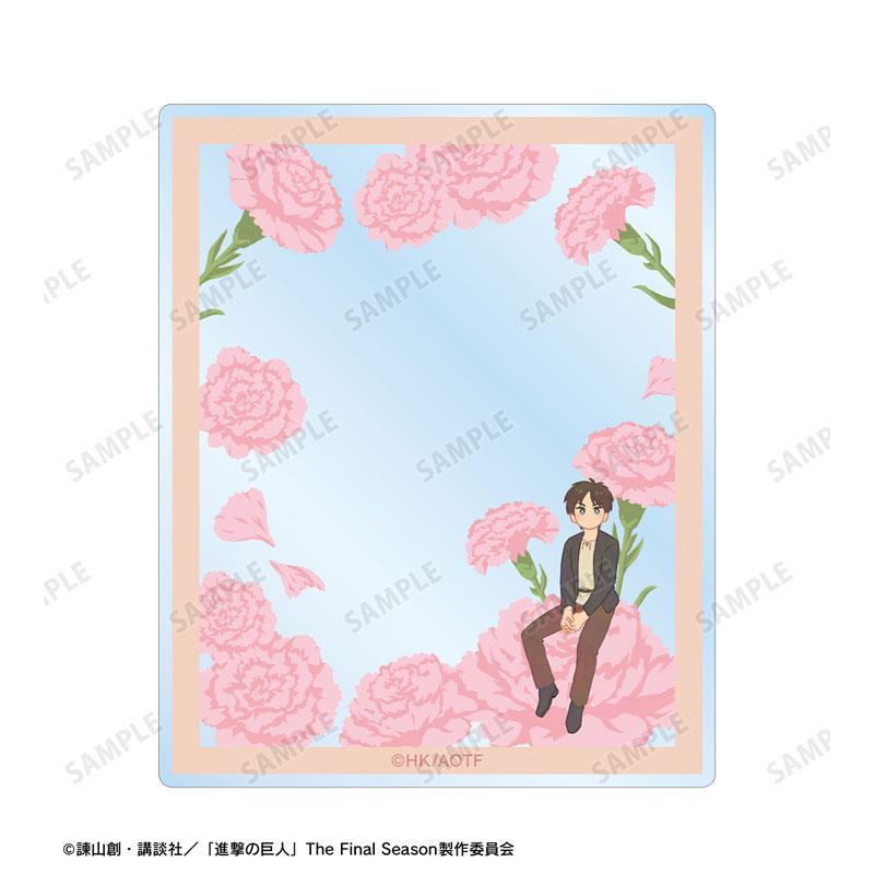 [預訂] 進擊的巨人 艾連 Botania 第3彈 壓克力卡片，艾連坐在粉紅色花朵上，花朵背景。