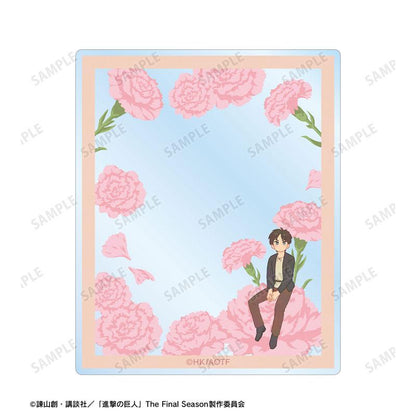 [預訂] 進擊的巨人 艾連 Botania 第3彈 壓克力卡片，艾連坐在粉紅色花朵上，花朵背景。
