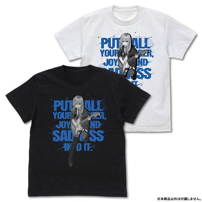 河原木桃香T恤，黑、白兩款，印有彈吉他人物圖案和文字。