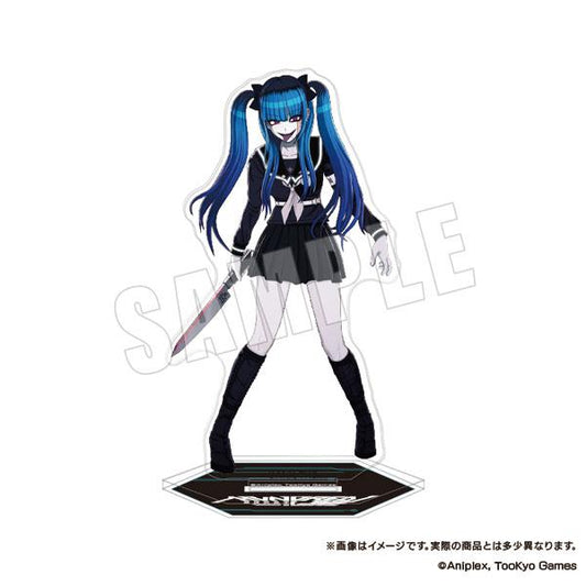 [預訂] 最終防衛學園立牌：飴宮怠美持刀站立，藍色雙馬尾，黑色制服。