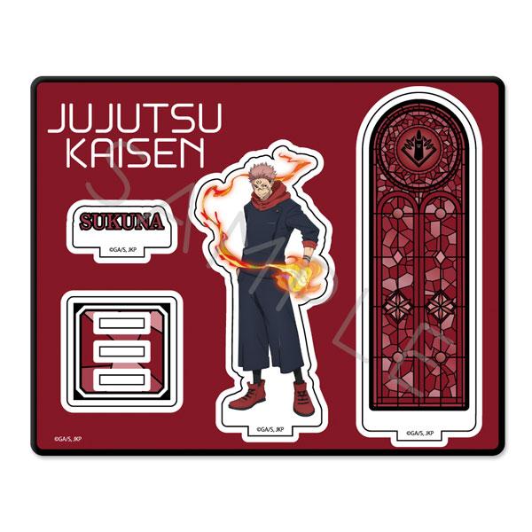 [預訂] 咒術迴戰2期立牌，TK(宿儺)手持火焰，背景有花窗玻璃圖案。