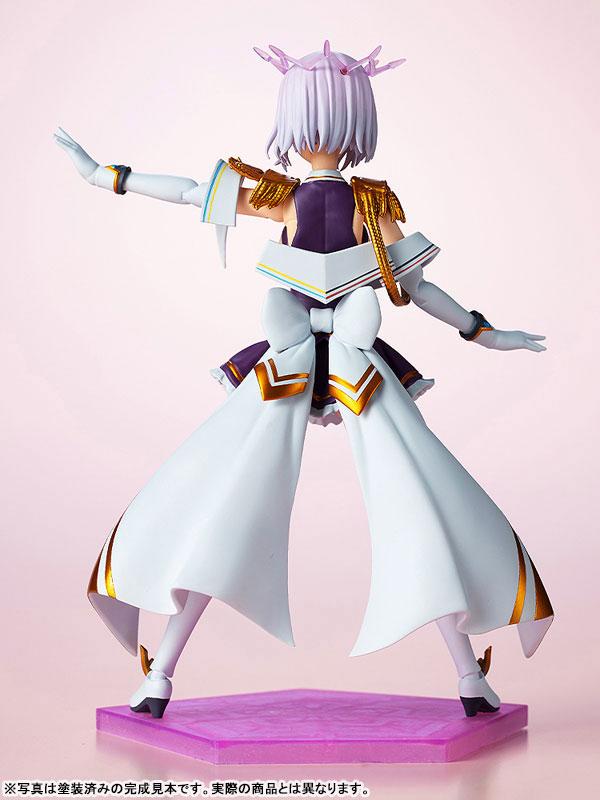 新條茜(New Order) 可動塑膠模型，背面視角，白色和紫色服裝，展示精緻細節。