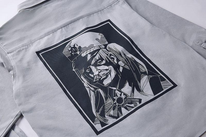 [預訂] 蔚藍檔案 赤冬聯邦學園 軍襯衫背面圖案，人物黑白線稿設計。