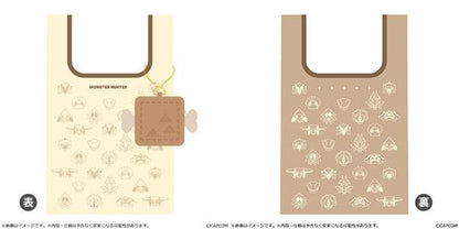 魔物獵人MonDefo環保袋，附收納袋。米色與棕色兩面設計，帶有魔物圖案。
