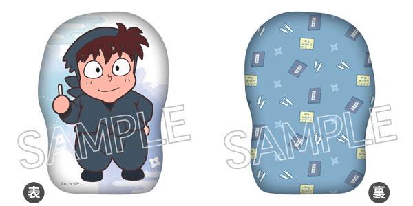 [預訂] 忍者亂太郎 土井半助 模切靠墊，正面人物圖案，背面藍色筆記本背景。