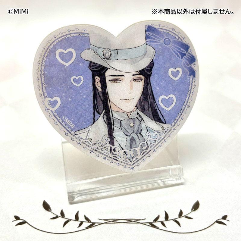 藍曦臣壓克力貼紙，心形背景，人物戴白色禮帽。