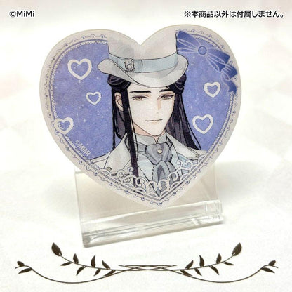 藍曦臣壓克力貼紙，心形背景，人物戴白色禮帽。