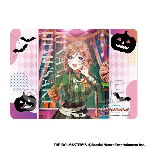 [預訂] 學園偶像大師遊戲墊：萬聖節姬崎莉波，綠色服裝，背景有蝙蝠和南瓜。
