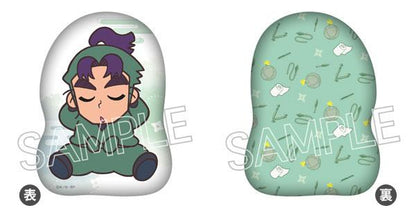 [預訂] 忍者亂太郎 模切靠墊，潮江文次郎閉眼卡通圖案正面，背面為忍具花紋。