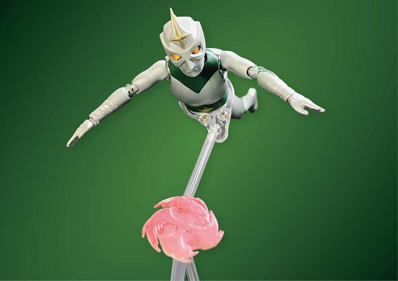 [預訂] HERO ACTION FIGURE NEXT鏡子超人完成品模型漂浮飛行姿勢，附帶支架及特效配件。