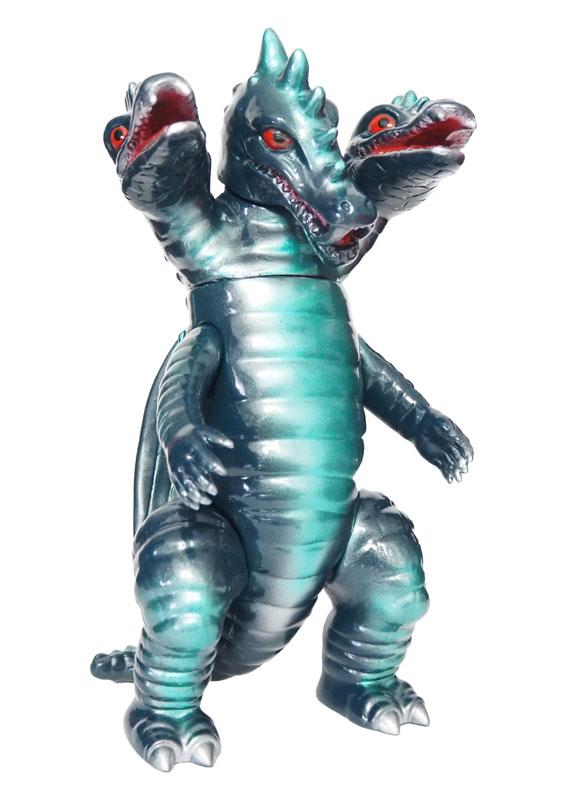 超光澤綠色金屬三頭龍玩具，幻之三頭龍系列第三期。