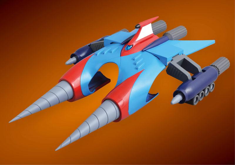 「GRAND ACTION BIGSIZE MODEL 鑽型合體機」玩具模型，藍色與紅色配色，前端帶鑽頭設計。