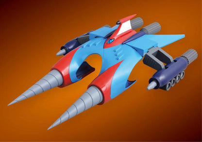 「GRAND ACTION BIGSIZE MODEL 鑽型合體機」玩具模型，藍色與紅色配色，前端帶鑽頭設計。