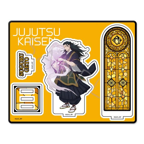 [預訂] 咒術迴戰2期立牌，夏油傑身穿黑色服裝，姿態優雅，背景為黃色。