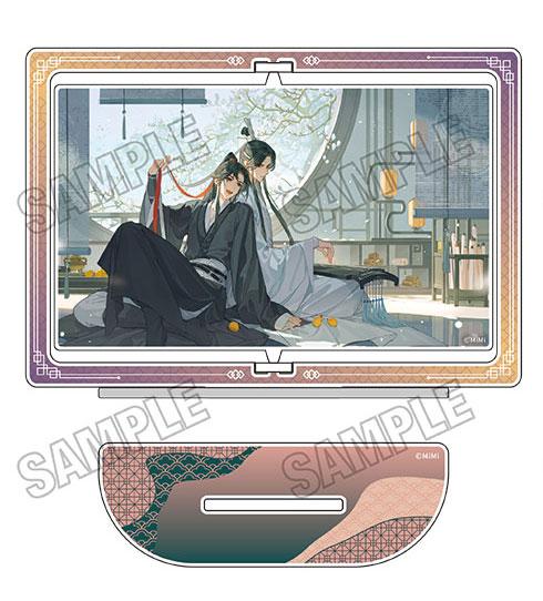 原創旋轉立牌，描繪了兩個人物坐在古琴旁邊的場景。