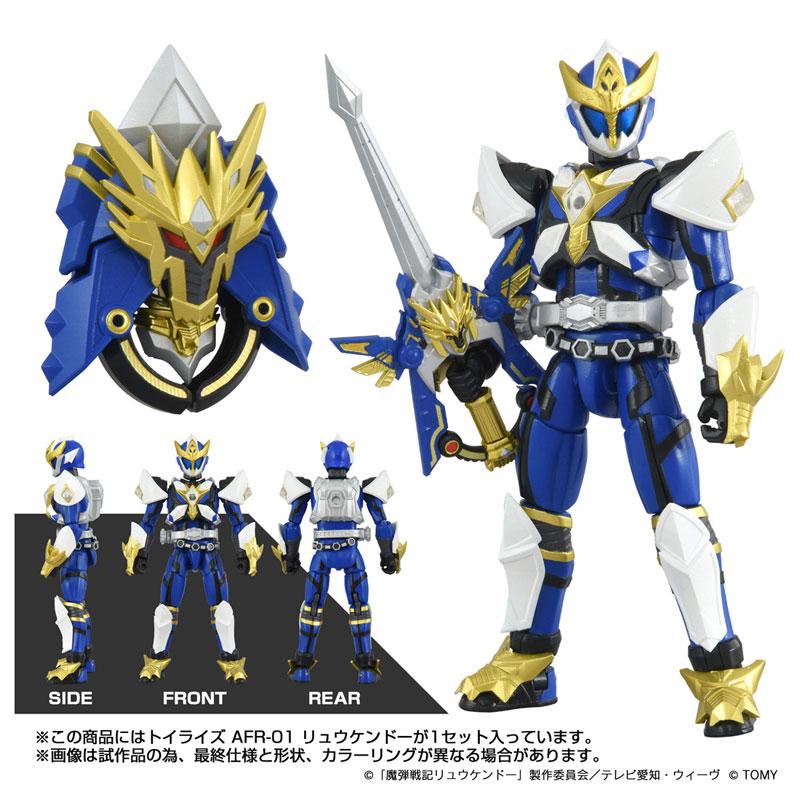 Toyrise AFR-01 龍劍道可動人偶，附帶武器，展示正面、側面和背面視圖。