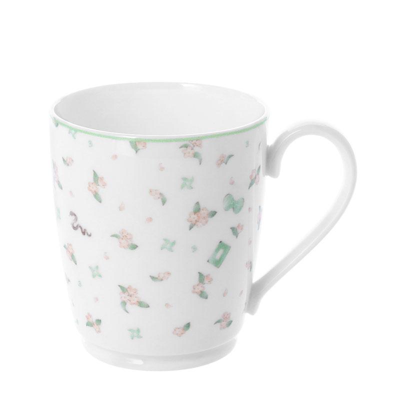 [預訂] 忍者亂太郎 Noritake Collabo 三年級 花朵馬克杯，白色杯身，粉色花朵圖案。