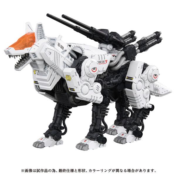 [預訂] ZOIDS AZ-11 機動奔狼模型，白色機身黑色骨架，背部配備雙炮。