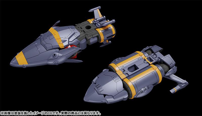 MODEROID 飛越巔峯！Gunbuster 模型展示，灰色機身搭配黃色條紋。