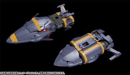 MODEROID 飛越巔峯！Gunbuster 模型展示，灰色機身搭配黃色條紋。