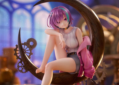 (限定版) 茨木梨乃 1/7 完成品模型：坐於月牙上的可愛少女，粉色外套，齒輪裝飾。