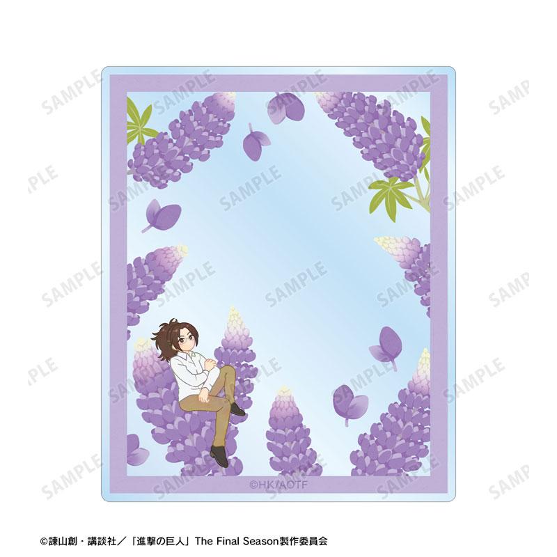 [預訂] 進擊的巨人杏斯Botania壓克力卡片，第三彈套裝其中一款設計，人物坐在紫花上。