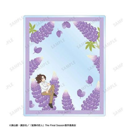[預訂] 進擊的巨人杏斯Botania壓克力卡片，第三彈套裝其中一款設計，人物坐在紫花上。