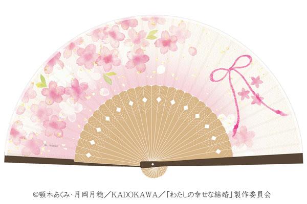 [預訂] 我的幸福婚約扇子，粉色櫻花與繩結設計。
