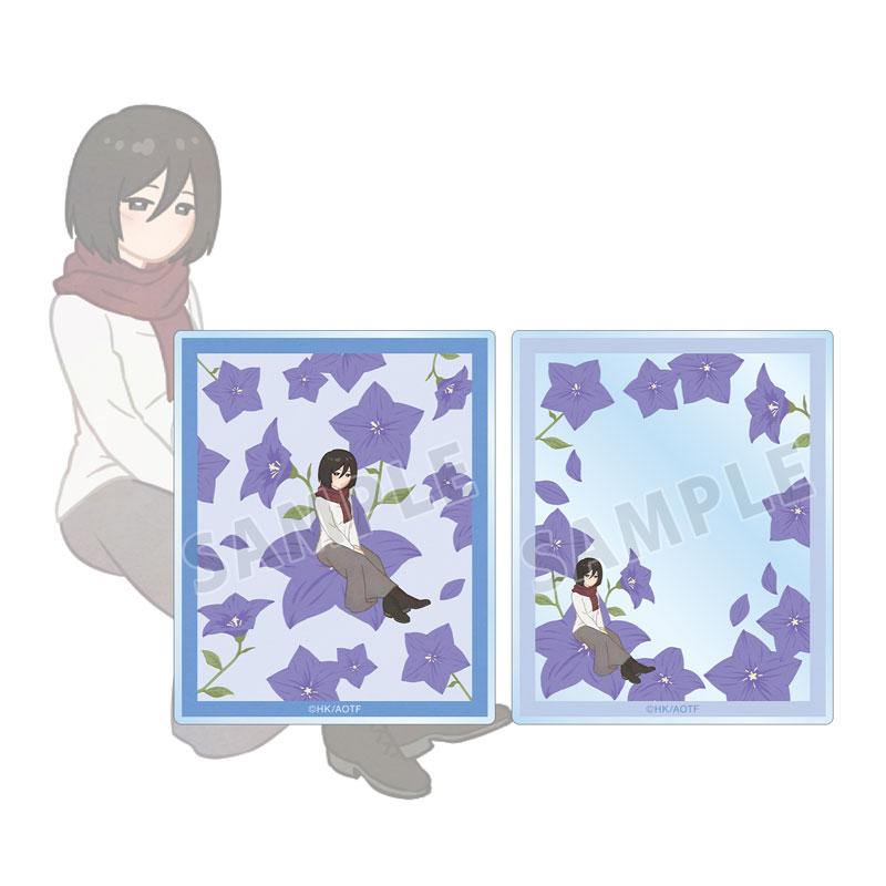 [預訂] 進擊的巨人 米卡莎 Botania 第3彈 壓克力卡片2枚套裝，米卡莎坐在桔梗花上的設計。