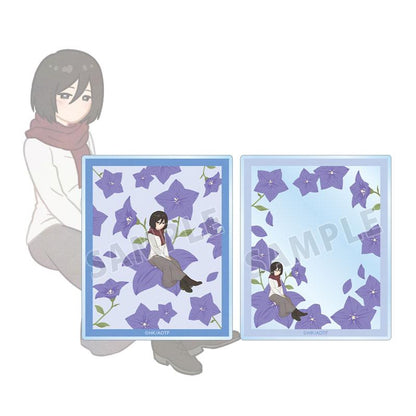 [預訂] 進擊的巨人 米卡莎 Botania 第3彈 壓克力卡片2枚套裝，米卡莎坐在桔梗花上的設計。