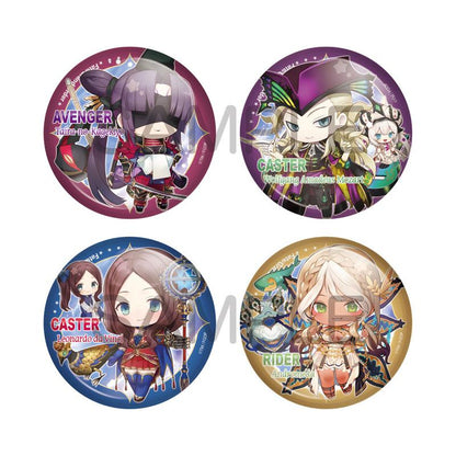 Fate/Grand Order CharaToria罐 Vol.19：四款角色Q版設計徽章，包括Taira-no-Kagekiyo、Wolfgang Amadeus Mozart、Leonardo da Vinci、Andromeda。