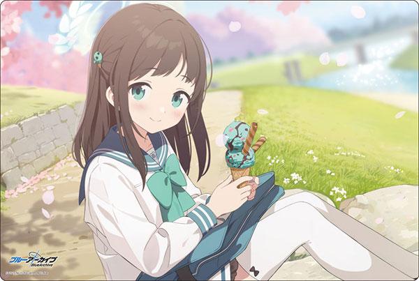 [預訂] 武士道 橡膠墊『愛莉』紀念大廳插圖ver.，愛莉手持冰淇淋，背景為櫻花與草地。