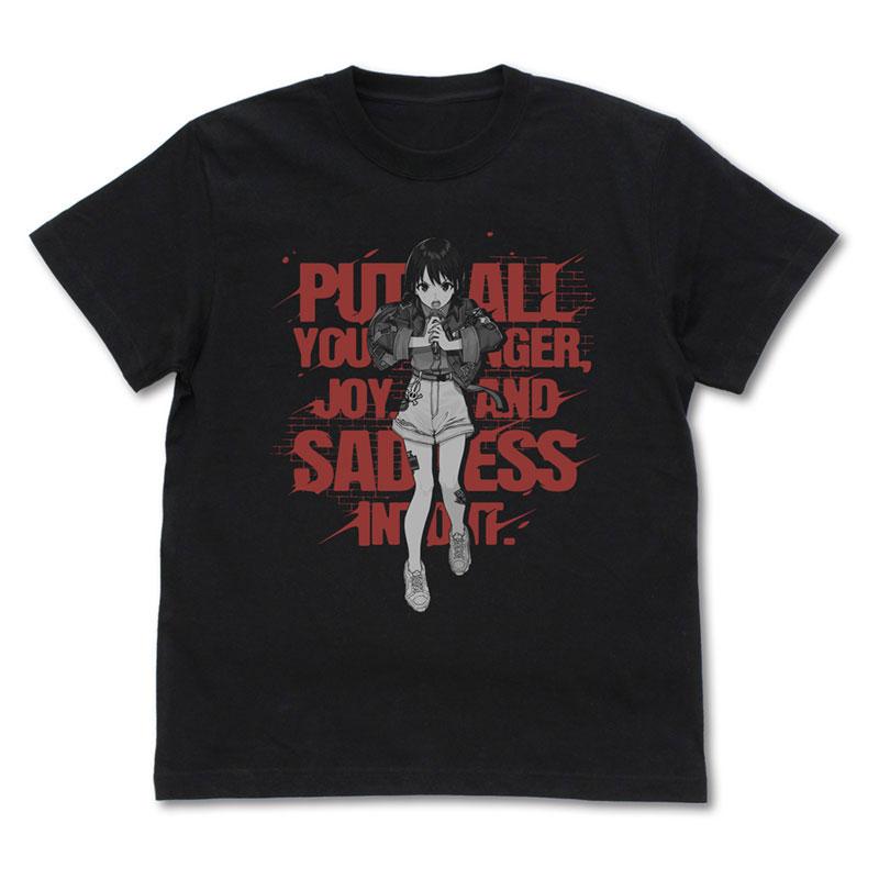 井芹仁菜T恤，黑色，人物手持麥克風演唱設計。