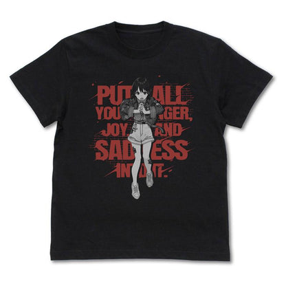 井芹仁菜T恤，黑色，人物手持麥克風演唱設計。