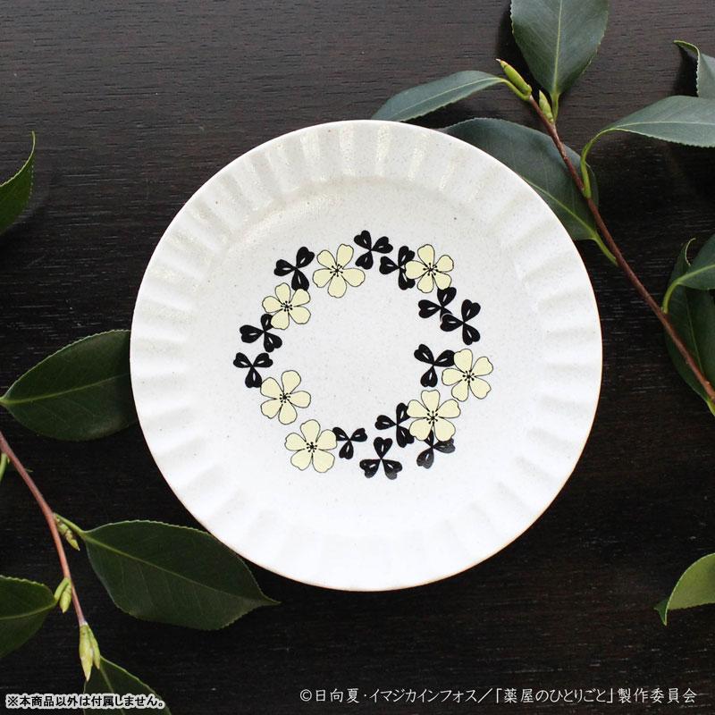 [預訂] 藥師少女的獨語 美濃燒 宵夜盤，貓貓圖案，白色盤子，花朵環繞設計。
