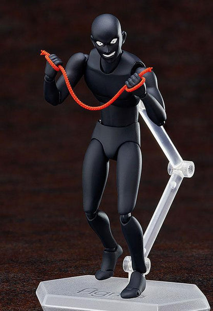 figma 名偵探柯南 真・犯人 可動人偶，手持紅繩，搭配透明支架。