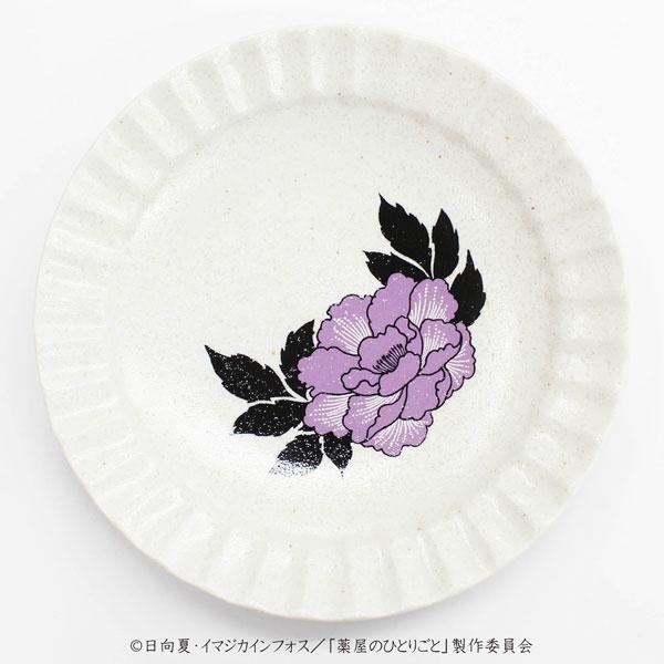 [預訂] 藥師少女的獨語 美濃燒 宵夜盤：壬氏設計，白色盤子上繪有紫色花朵圖案。