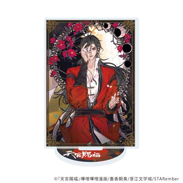 [預訂] 立牌「天官賜福」官方插圖，紅色衣著人物，背景有花和月亮圖案。