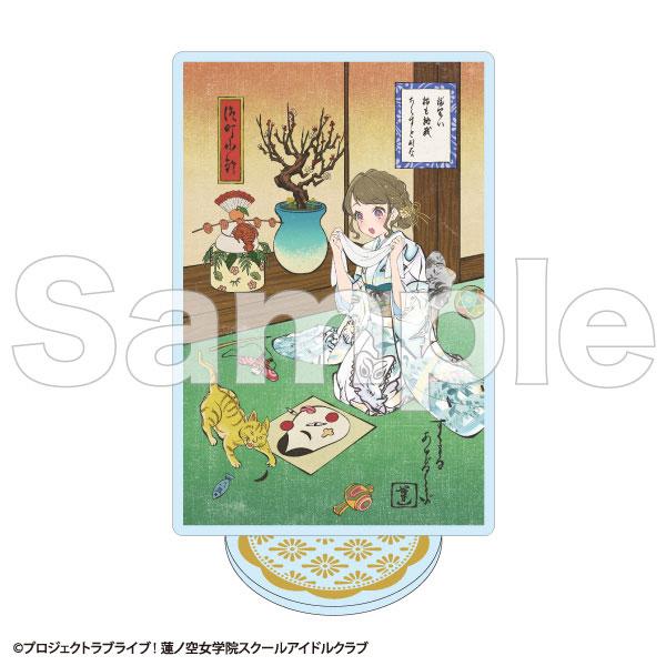 [預訂] Love Live! 徒町小鈴(B) 加賀友禪合作卡片立牌，和風背景，貓與面具圖案。