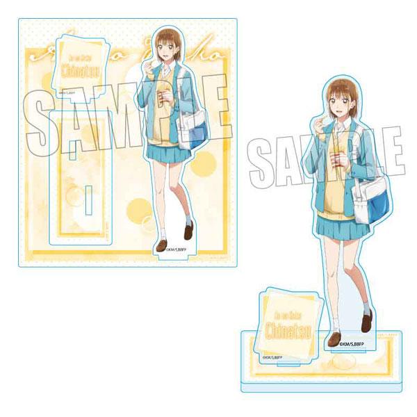 [預訂] 青春之箱 鹿野千夏 放學後 立牌，展示角色手持飲料的全身立繪，附帶背景板。