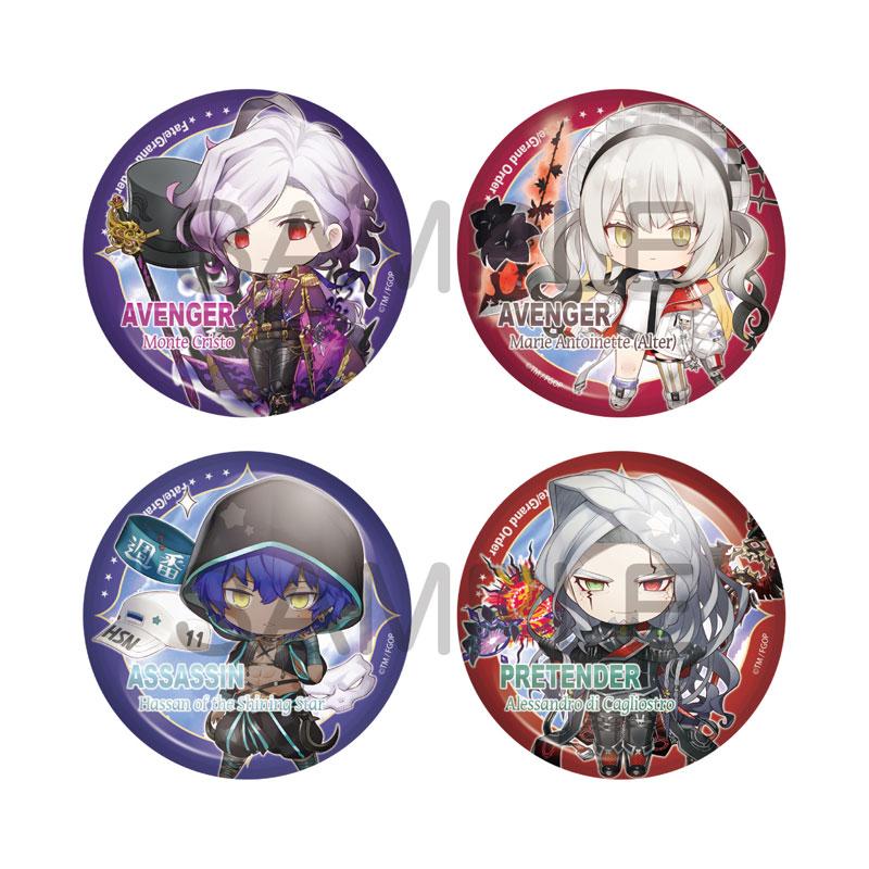 《Fate/Grand Order》CharaToria罐 Vol.19，展示四款角色徽章，包括Avenger Monte Cristo等。